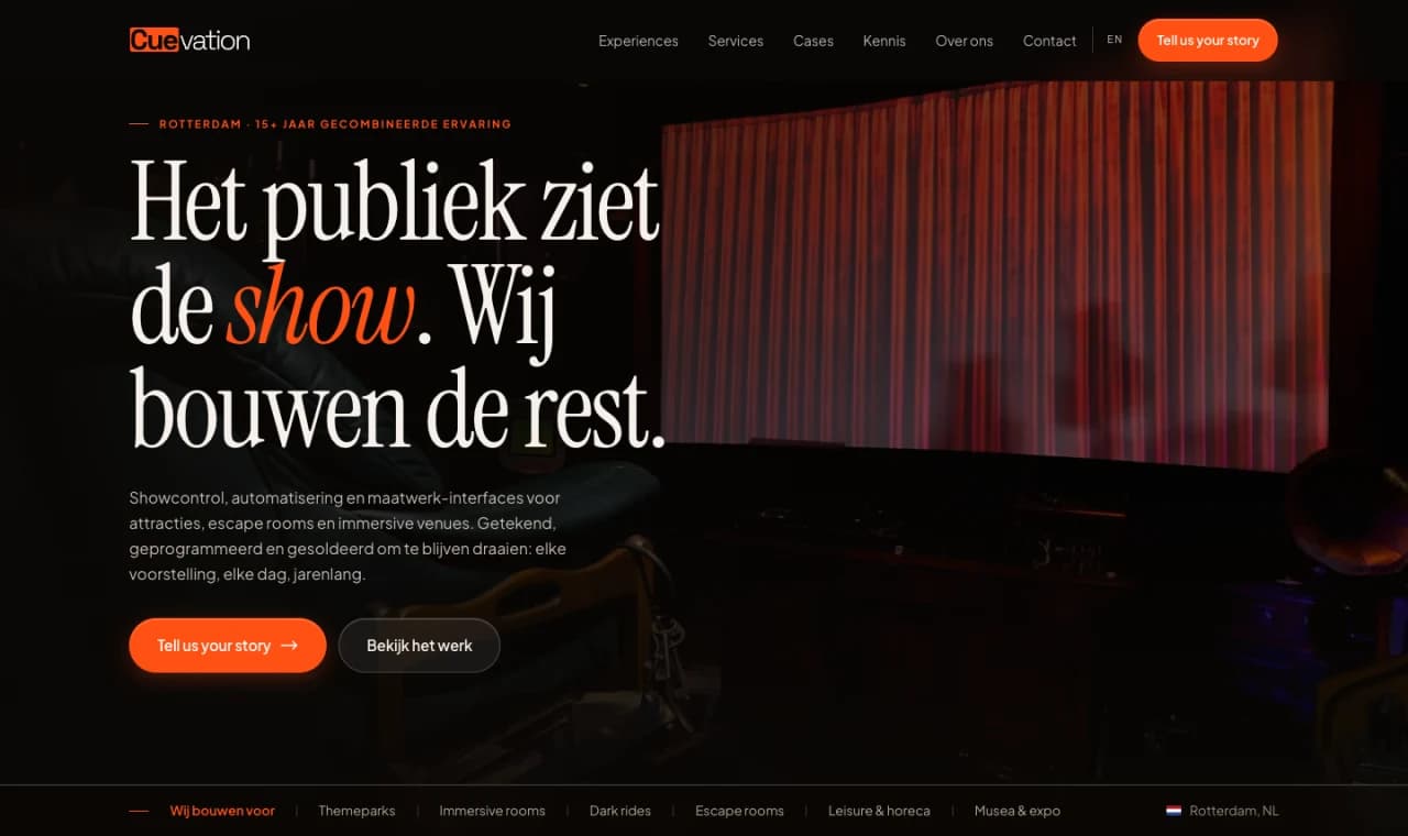 Screenshot van de website van Cuevation
